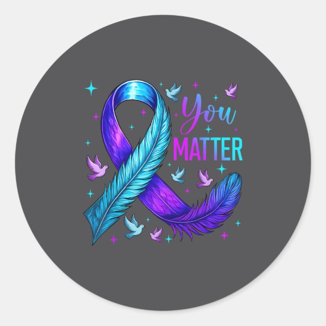 You Ribbon Bird Suicide Prevention Awareness  Classic Round Sticker (Front)