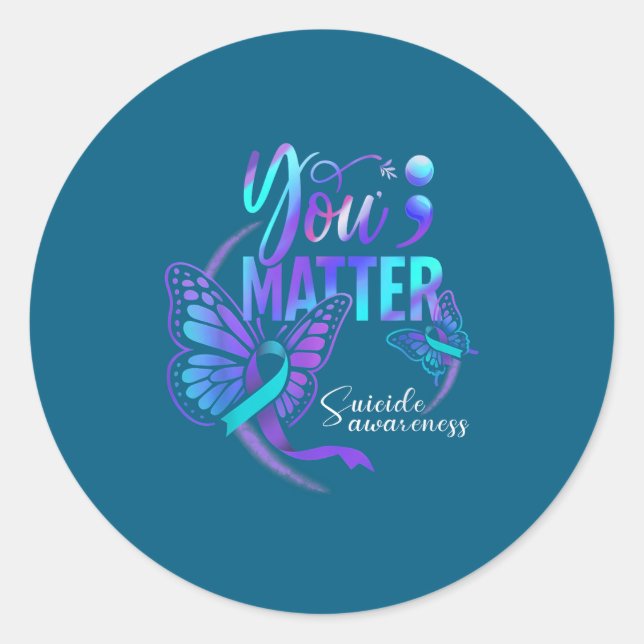 You Ribbon Butterfly Suicide Awareness Women Men  Classic Round Sticker (Front)