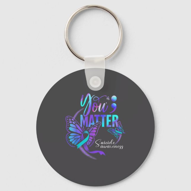 You Ribbon Butterfly Suicide Awareness Women Men  Key Ring (Front)