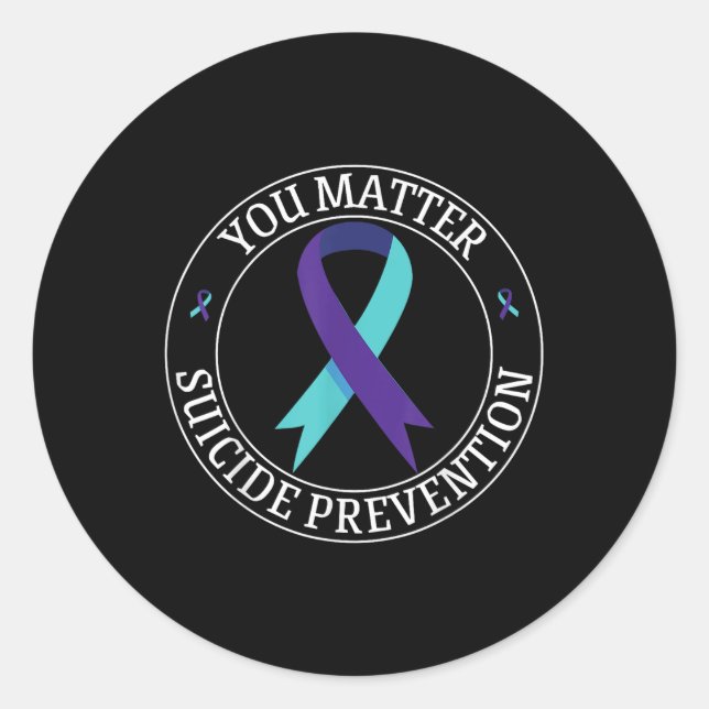 You Ribbon Teal &amp; Purple Suicide Prevention Aw Classic Round Sticker (Front)
