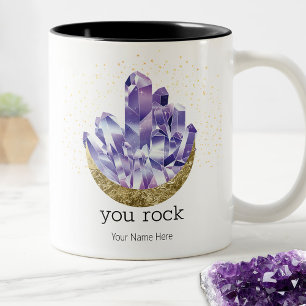 You Rock Amethyst Crystals Mystical Watercolor  Two-Tone Coffee Mug