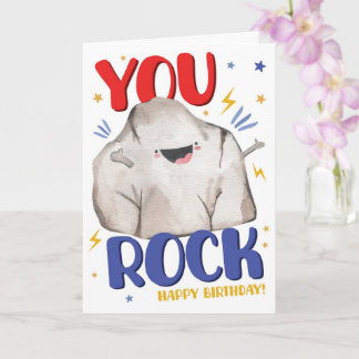 You Rock Funny Birthday Card Cute Watercolour Rock