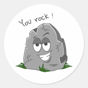You Rock! Funny Grey Cartoon Stone Classic Round Sticker