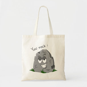 You Rock! Funny Grey Cartoon Stone Tote Bag