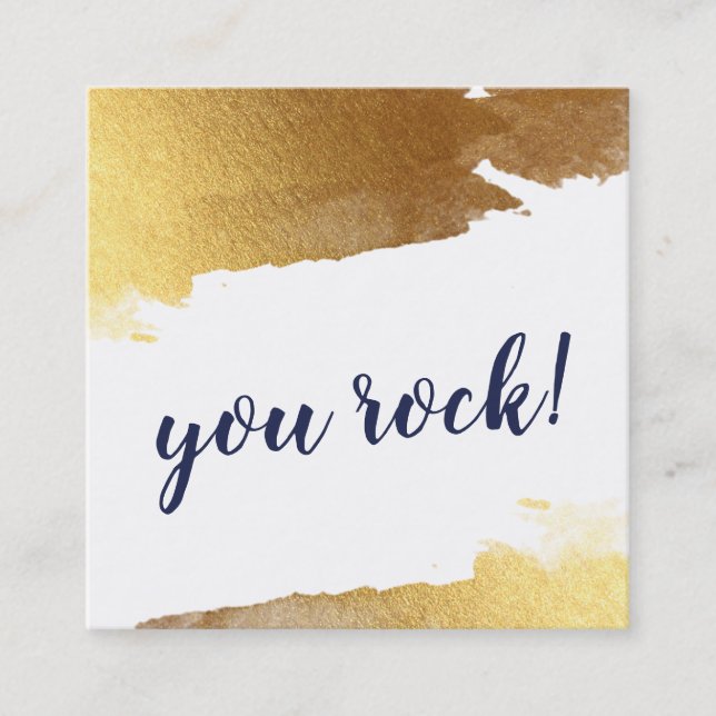 YOU ROCK modern luxe handlettered script gold navy Square Business Card (Front)