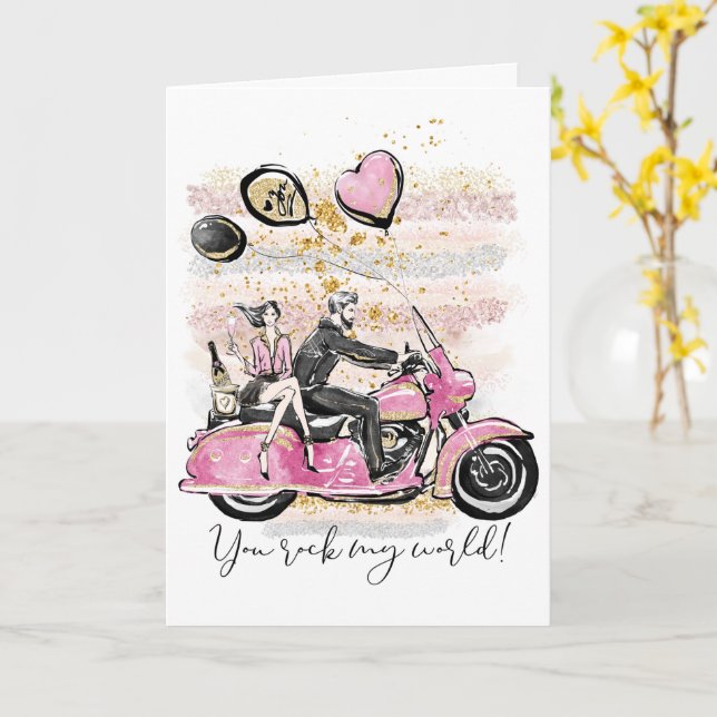 You Rock My World | Couple Motorcycle Sublimation Card (Yellow Flower)