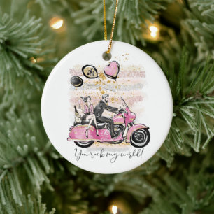 You Rock My World Couple Motorcycle Sublimation Ceramic Tree Decoration