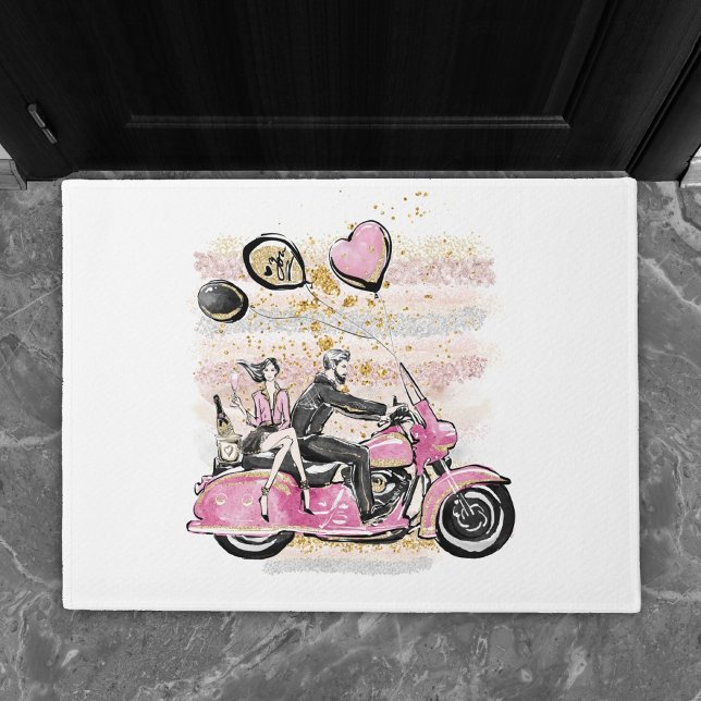 You Rock My World | Couple Motorcycle Sublimation Doormat (Creator Uploaded)