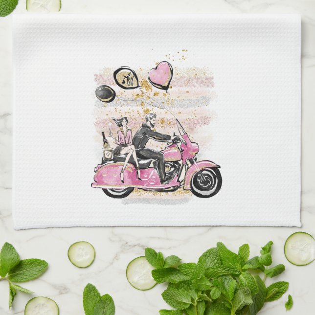 You Rock My World | Couple Motorcycle Sublimation Tea Towel (Folded)