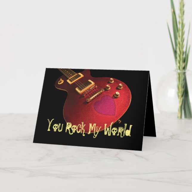 You Rock My World Rockstar Guitar Heart Valentine Holiday Card (Front)