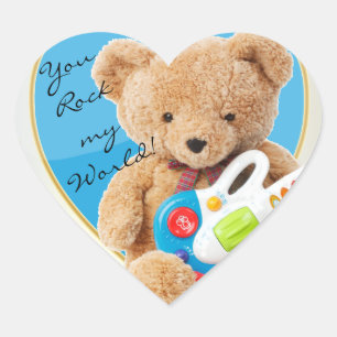 You Rock My World Teddy Bear Heart Sticker