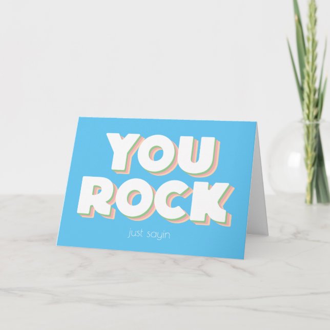 You Rock Thank You Blue Folded Greeting Card (Front)