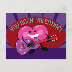 You Rock Valentine! Cute Heart Playing Guitar Holiday Postcard