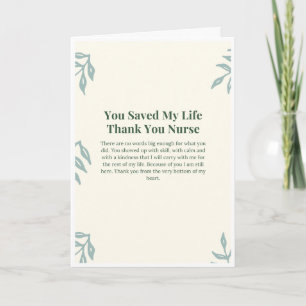 You Saved My Life Thank You Nurse Card