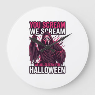 You Scream We Halloween Ghostface Bloody Knife Large Clock
