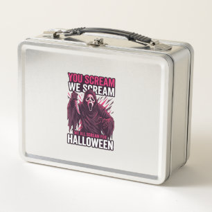 You Scream We Halloween Ghostface Bloody Knife Metal Lunch Box