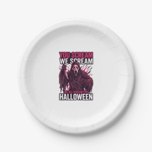You Scream We Halloween Ghostface Bloody Knife Paper Plate