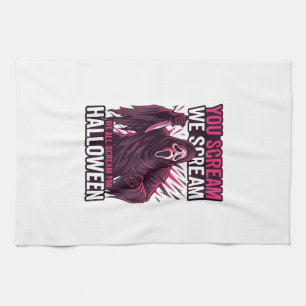 You Scream We Halloween Ghostface Bloody Knife Tea Towel