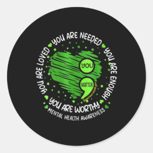 You Semicolon Heart Mental Health Awareness Women Classic Round Sticker