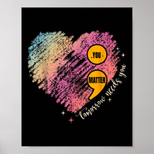 You Semicolon Heart Retro Mental Health Awareness  Poster
