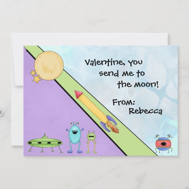 You Send Me To The Moon Valentines Classroom Holiday Card (Front)