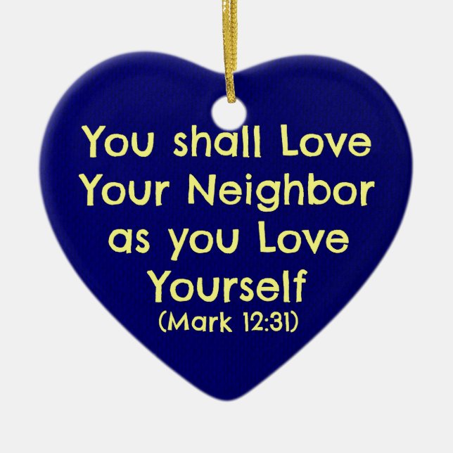 You shall love your neighbour ceramic tree decoration (Front)