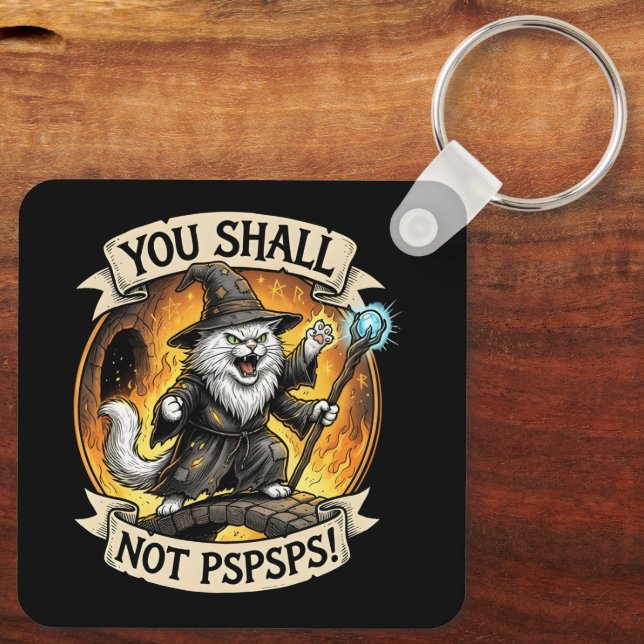 You Shall Not PSPSPS Funny Wizard Cat Fantasy Key Ring (Back)