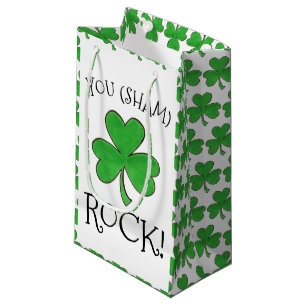 You (Sham) Rock Green Shamrock Clover Congrats Small Gift Bag