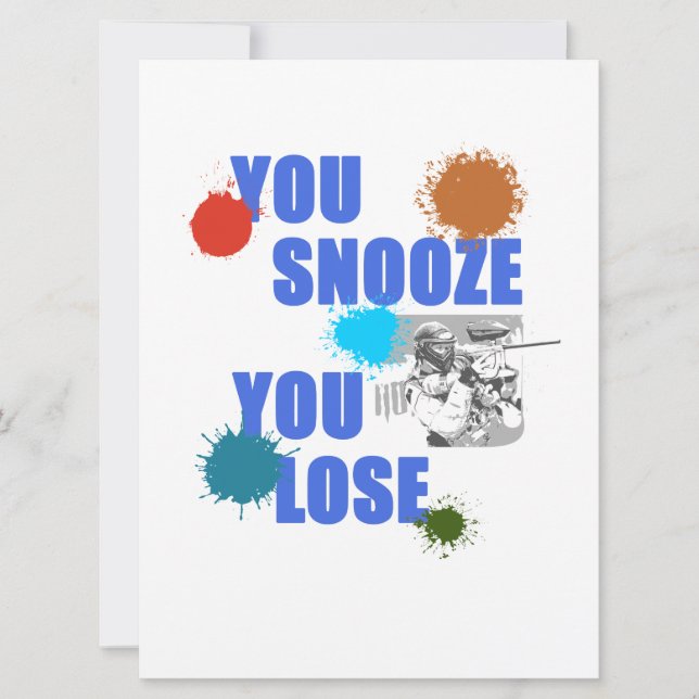 You Snooze You Lose Paintball Woodsball Game Gift Save The Date (Front)