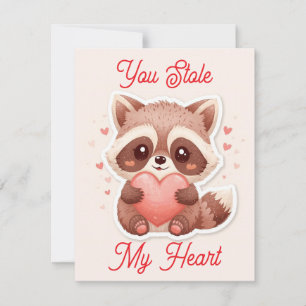 You Stole My Heart Raccoon Valentine Card