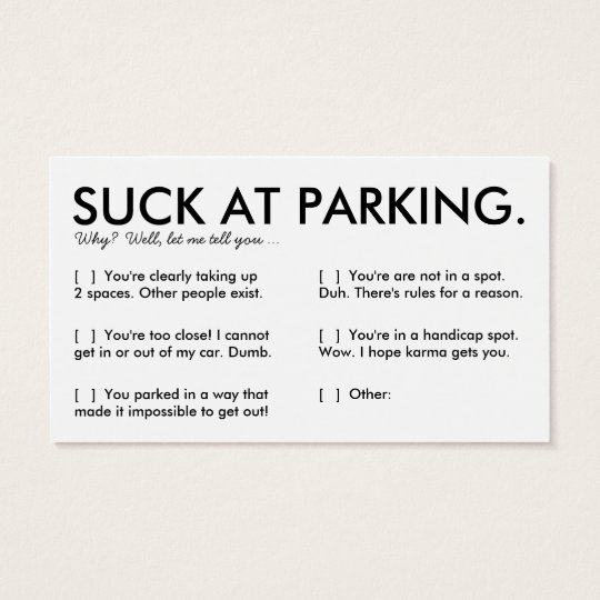 you suck at parking business card