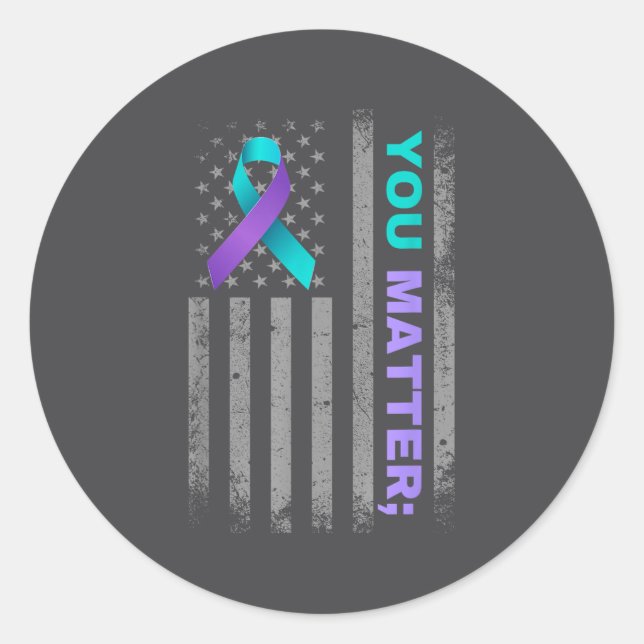 You Suicide Prevention Awareness American Flag Rib Classic Round Sticker (Front)