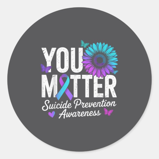 You Suicide Prevention Awareness Teal &amp; Purple Classic Round Sticker (Front)