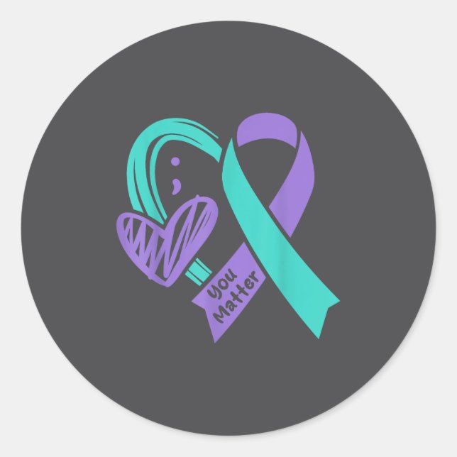 You Suicide Prevention Awareness Teal Purple Heart Classic Round Sticker (Front)