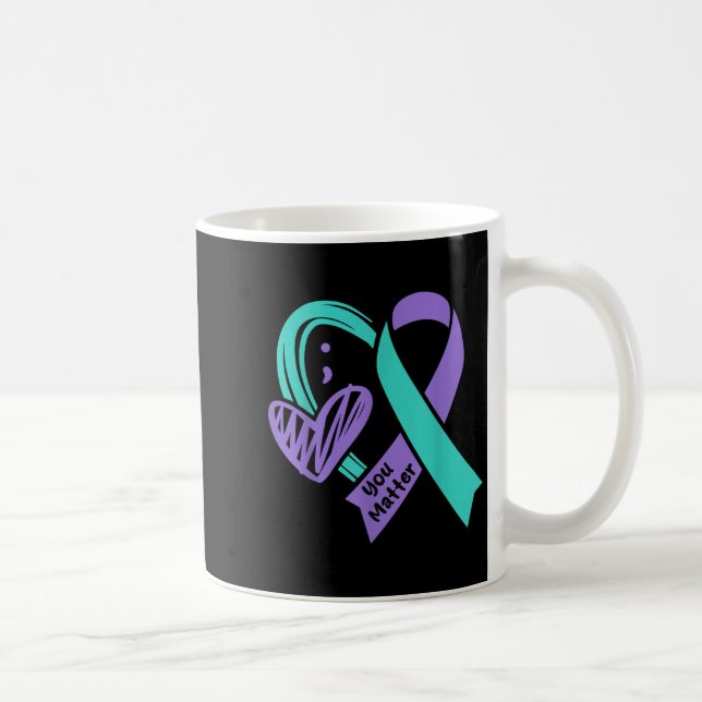You Suicide Prevention Awareness Teal Purple Heart Coffee Mug (Right)