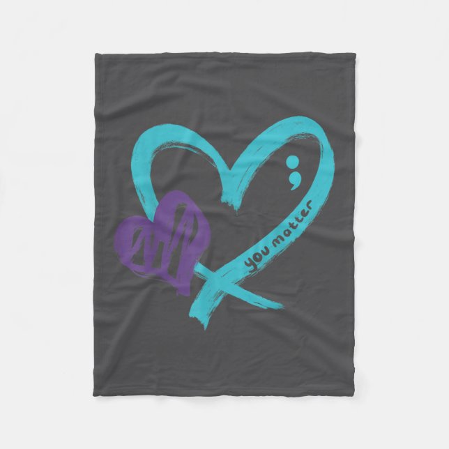 You Suicide Prevention Awareness Teal Purple Heart Fleece Blanket (Front)