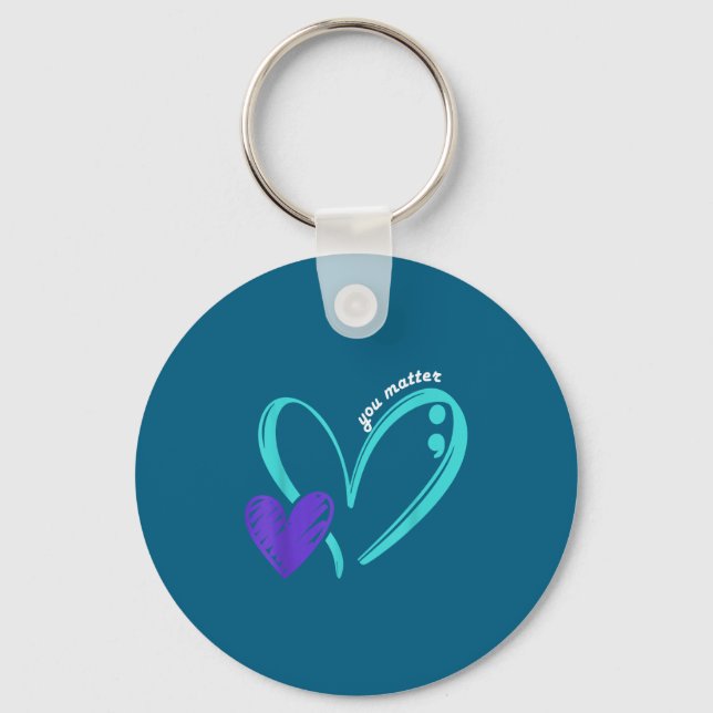 You Suicide Prevention Awareness Teal Purple Heart Key Ring (Front)