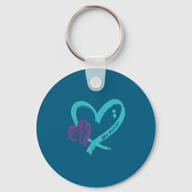 You Suicide Prevention Awareness Teal Purple Heart Key Ring (Front)