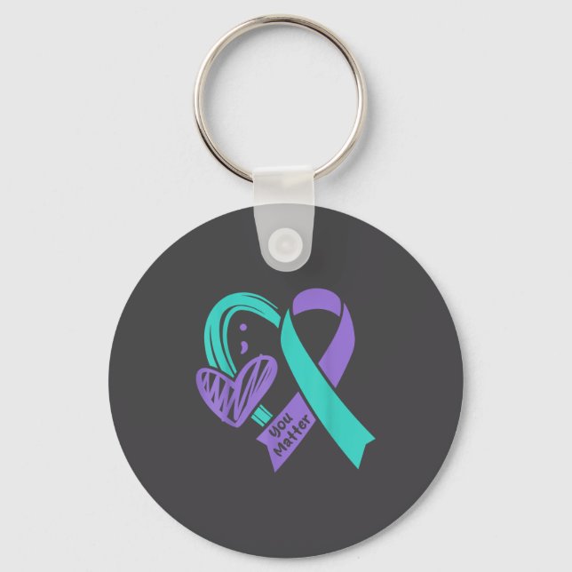 You Suicide Prevention Awareness Teal Purple Heart Key Ring (Front)