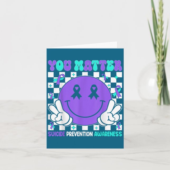 You Suicide Prevention Awareness Teal Purple Ribbo Card (Front)