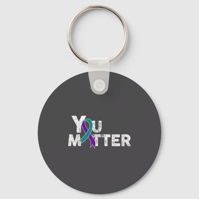 You Suicide Prevention Month Teal Purple Ribbon Gi Key Ring (Front)