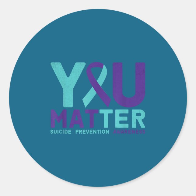 You - Suicide Prevention Teal Purple Awareness Rib Classic Round Sticker (Front)
