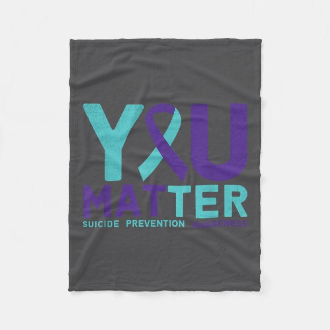 You - Suicide Prevention Teal Purple Awareness Rib Fleece Blanket (Front)