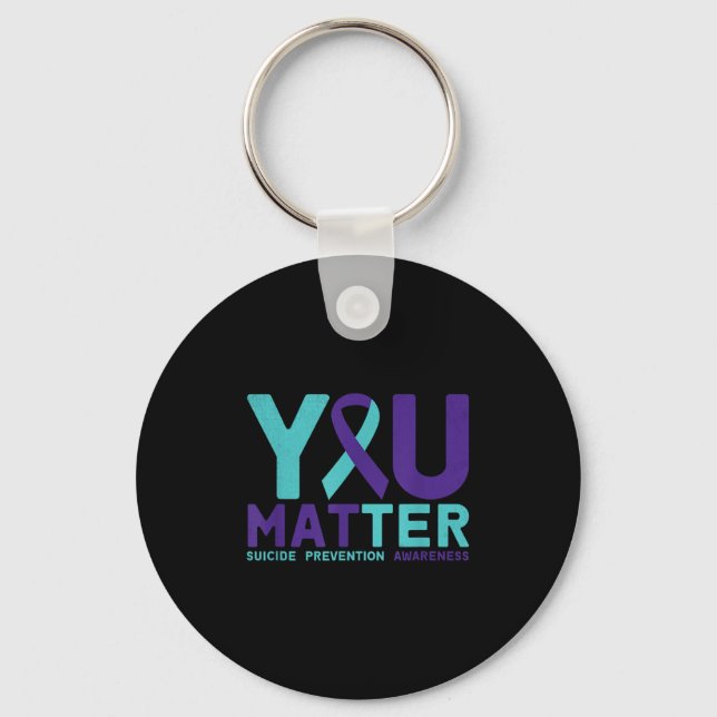 You - Suicide Prevention Teal Purple Awareness Rib Key Ring (Front)