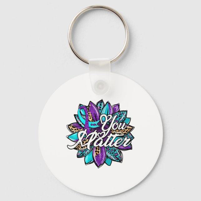 You Sunflower Semicolon Leopard Suicide Prevention Key Ring (Front)
