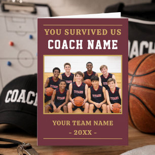 You Survived Us Coach Funny Basketball Photo Thank You Card