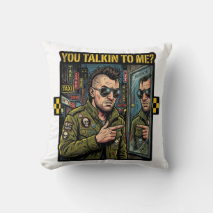 You Talkin To Me - 70s Neo Noir NYC Taxi Caricatur Cushion
