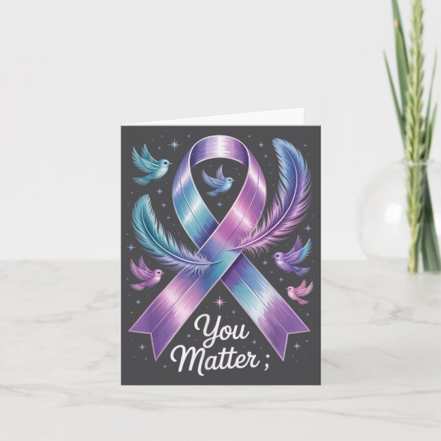 You Teal &amp; Purple Ribbon Suicide Prevention Aw Card (Front)
