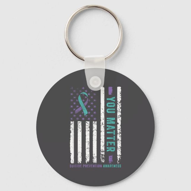 You Teal &amp; Purple Ribbon Suicide Prevention Aw Key Ring (Front)