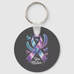 You Teal &amp; Purple Ribbon Suicide Prevention Aw Key Ring